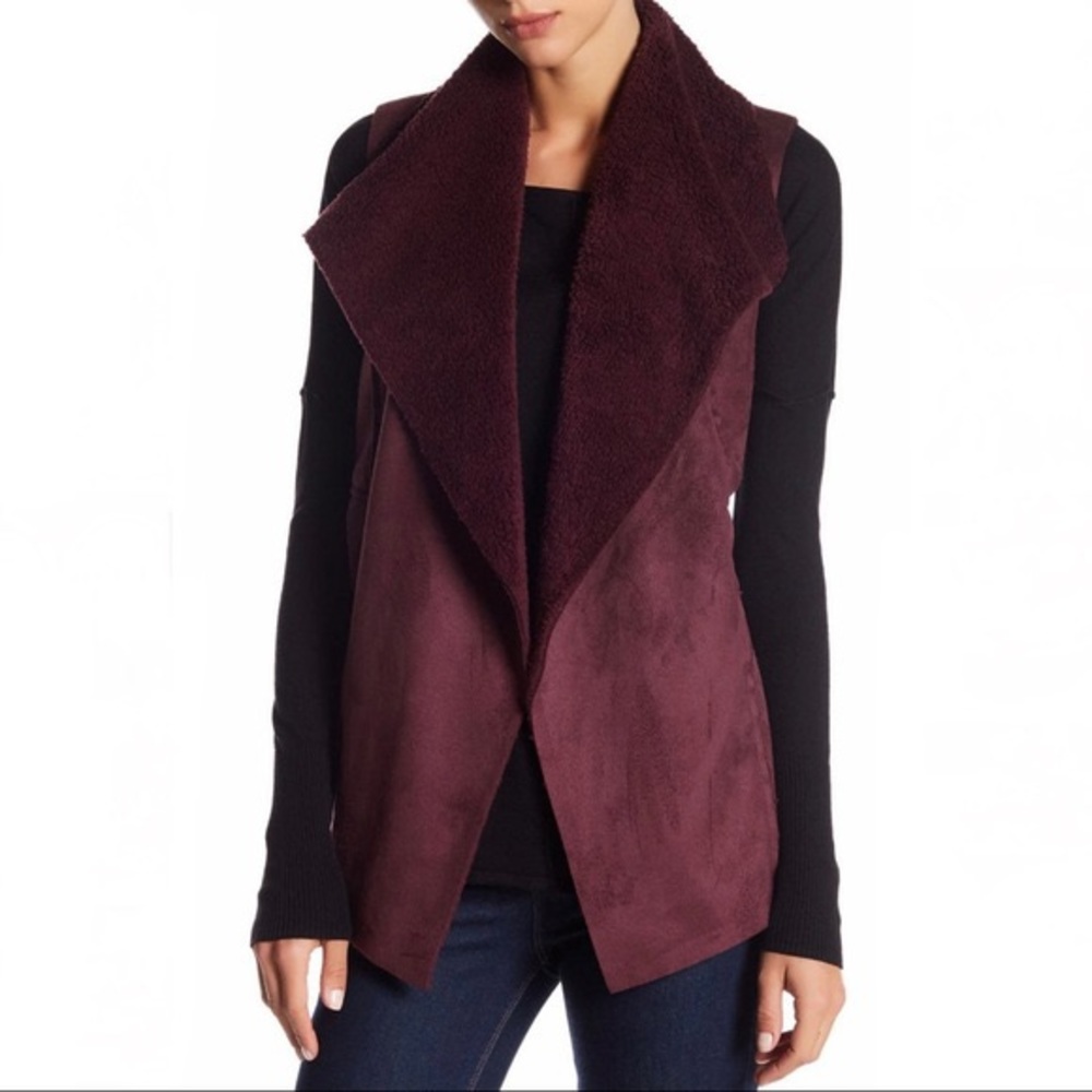 Susina Burgundy Faux Leather Fur Vest